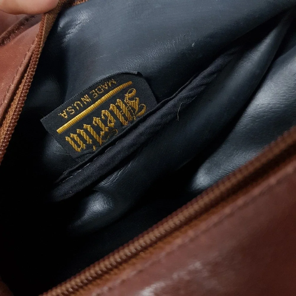 Vintage Merlin USA Made Leather Backpack Purse‎ Bag Zipper Cognac Brown